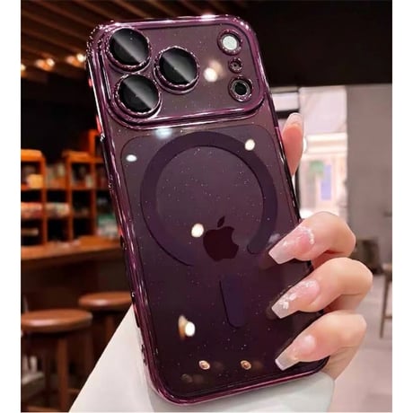 【N519】magsafe対応 iphone18pro/17pro ケース キラキラ iphone ケース クリア「カメラ保護フィルム付き」