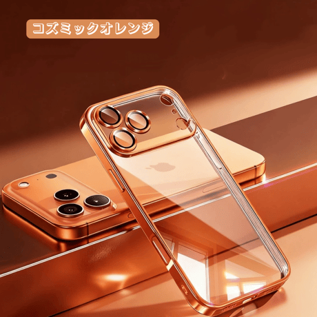 【N168】カメラレンズ保護フォルム付きのiPhone18pro/17proケース メタリックサイドカラークリアケース