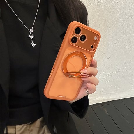 【N853】iphone18pro/18promax ダークチェリー に 合う ケース iphoneクリア ケース スタンド 付き 360度回転可能