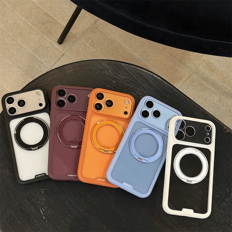 【N853】iphone18pro/18promax ダークチェリー に 合う ケース iphoneクリア ケース スタンド 付き 360度回転可能