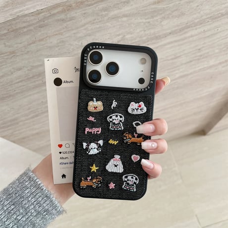 【お取り寄せ商品】iPhoneケース スマホケース iPhone18 iPhone17 iPhone16 デニム ワッペン 韓国 可愛い M7211