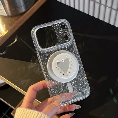 【お取り寄せ商品】iPhoneケース スマホケース iPhone17 iPhone16 iPhone15 Magsafe クリアラメ ハート グリップ付き 韓国 M7203