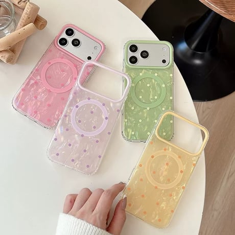 【お取り寄せ商品】iPhoneケース スマホケース iPhone17 iPhone16 iPhone15 iPhone14 かわいい Magsafe ドット シェル  M7196