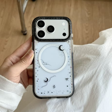 【お取り寄せ商品】iPhoneケース スマホケース iPhone17 iPhone16 iPhone15 Magsafe ブラック 月 グリップ付き 韓国 M7202