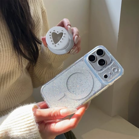 【お取り寄せ商品】iPhoneケース スマホケース iPhone17 iPhone16 iPhone15 Magsafe クリアラメ ハート グリップ付き 韓国 M7203