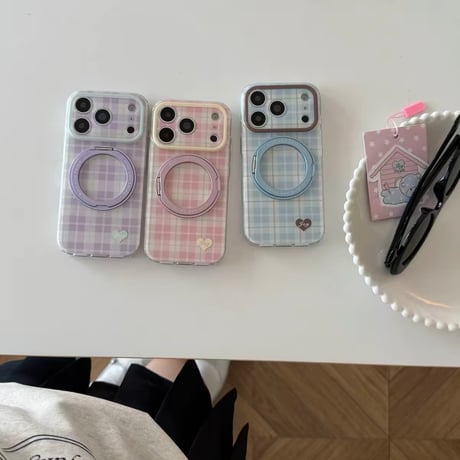 【お取り寄せ商品】iPhoneケース スマホケース iPhone18 iPhone17 iPhone16 iPhone15 magsafe スタンド チェック 可愛い 韓国 M7224