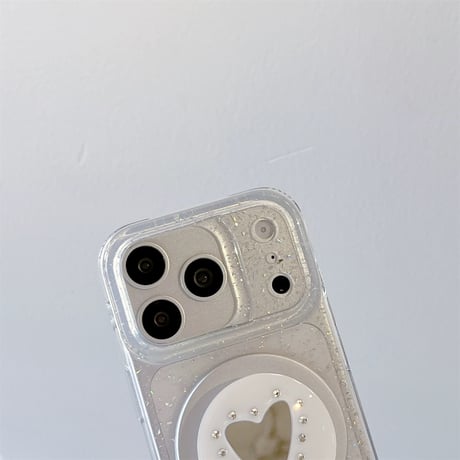 【お取り寄せ商品】iPhoneケース スマホケース iPhone17 iPhone16 iPhone15 Magsafe クリアラメ ハート グリップ付き 韓国 M7203