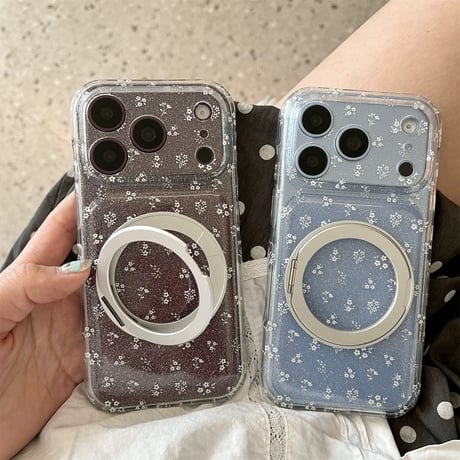 【お取り寄せ商品】iPhoneケース スマホケース iPhone18  iPhone17 iPhone16 iPhone15 花柄 ラメ MagSafe スタンド韓国 M7231