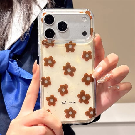 【お取り寄せ商品】iPhoneケース スマホケース iPhone18 iPhone17 iPhone16 iPhone15 大人可愛い ブラウン おしゃれ 花柄 韓国 M7241
