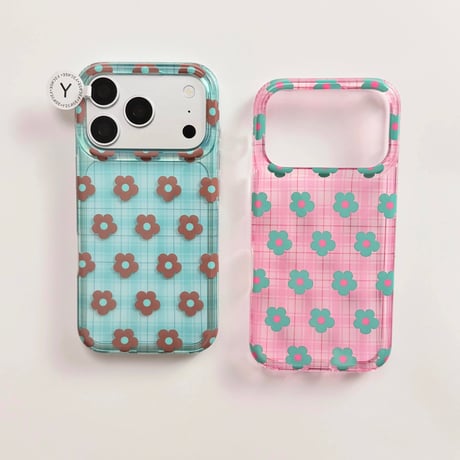 【お取り寄せ商品】iPhoneケース スマホケース iPhone17 iPhone16 iPhone15 チェック 花柄 韓国 可愛い M7232