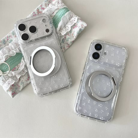 【お取り寄せ商品】iPhoneケース スマホケース iPhone18  iPhone17 iPhone16 iPhone15 花柄 ラメ MagSafe スタンド韓国 M7231