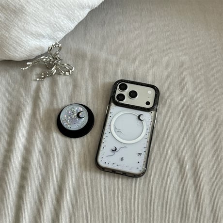 【お取り寄せ商品】iPhoneケース スマホケース iPhone17 iPhone16 iPhone15 Magsafe ブラック 月 グリップ付き 韓国 M7202
