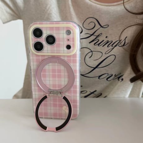 【お取り寄せ商品】iPhoneケース スマホケース iPhone18 iPhone17 iPhone16 iPhone15 magsafe スタンド チェック 可愛い 韓国 M7224