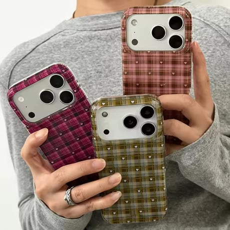 S76010 プチハートタータンチェックiPhoneケース