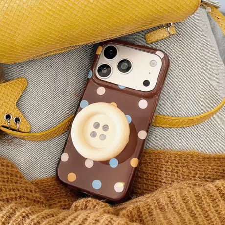 K23312 カラフルドットボタングリップ付きiPhoneケース