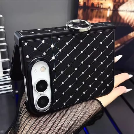 K23360 ダイヤキルティング風ビジューリングiPhoneDuoケース