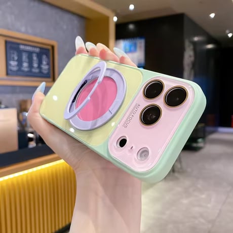 K23332 カラーブロックリングスタンドiPhoneケース