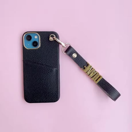 K23359 カスタムネームレザーストラップiPhoneケース