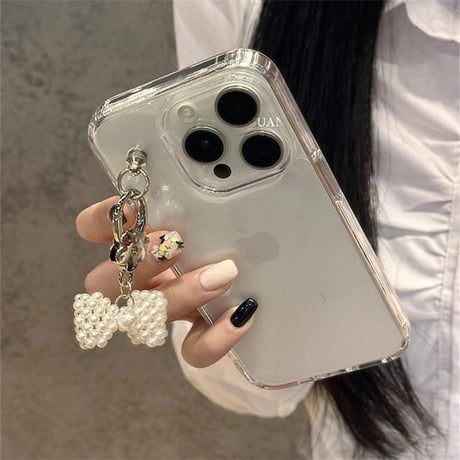 【即納商品】L61959 パールリボンクリアiPhoneケース