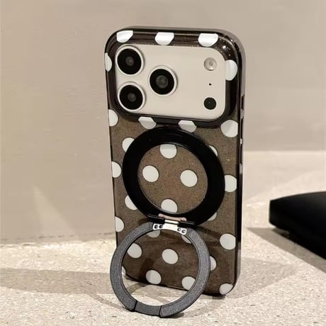K23316 ドット柄MagSafe回転リングスタンドiPhoneケース