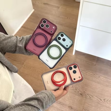 K23260 クリアカラーフレーム 360°回転リングスタンド iPhoneケース