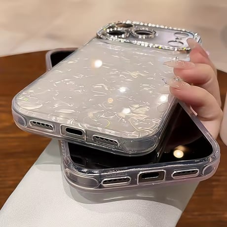 S76002 オーロラハートビジューiPhoneケース