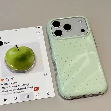 K23199 アップルグリップ付き ドット iPhoneケース