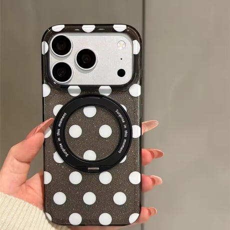 K23316 ドット柄MagSafe回転リングスタンドiPhoneケース