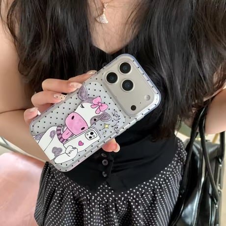 S75713 ドット×ミルクカウ クリアiPhoneケース