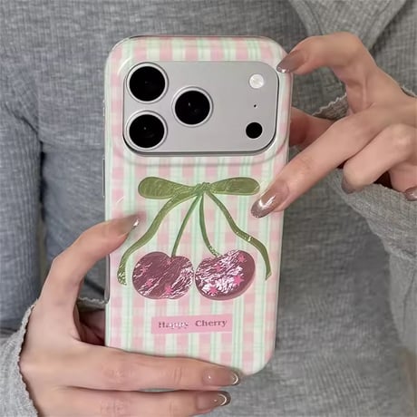 S75825 チェック柄チェリー iPhoneケース