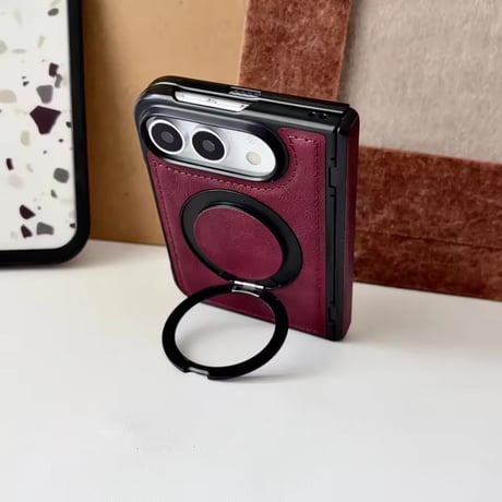 K23322 リングスタンド付きレザー風MagSafe対応iPhoneDuoケース