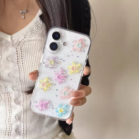 L62492 フラワービーズストラップ付き クリア iPhoneケース