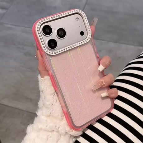 L62488 ビジューカメラフレーム ラメクリア iPhoneケース