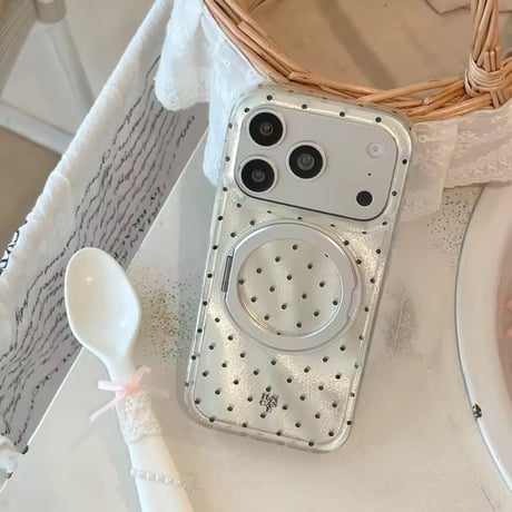 【即納商品】K23115 きらめきドット＆オーロラ 回転リング付きiPhoneケース