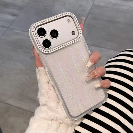 L62488 ビジューカメラフレーム ラメクリア iPhoneケース