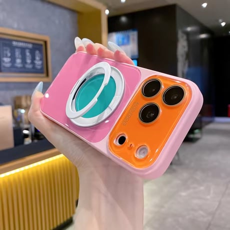 K23332 カラーブロックリングスタンドiPhoneケース