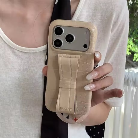 【即納商品】K23035 クロコ調リボンスタンド付き iPhoneケース