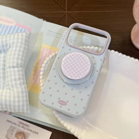 【即納商品】K23163 ギンガムドット MagSafeグリップ付きiPhoneケース