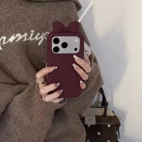 S75956 立体リボンバーガンディiPhoneケース