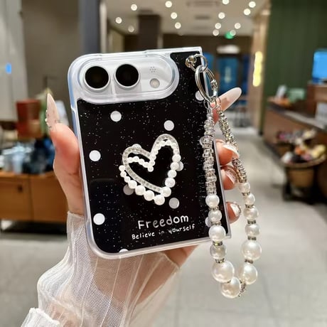 S75985 ドット＆チェックパールハートiPhoneDuo
