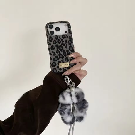 K23301 レオパードファーショルダー付きiPhoneケース