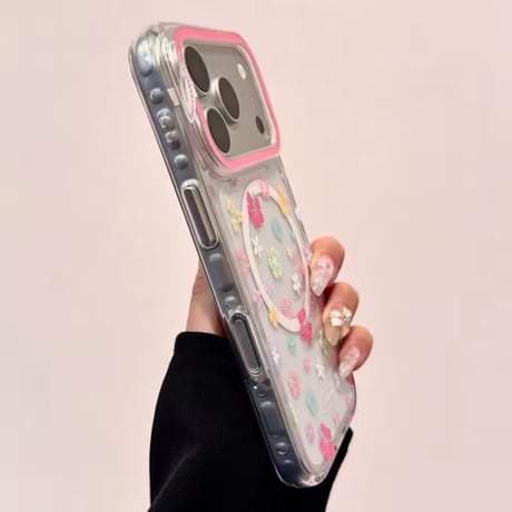 K23198 フラワーグリップ付き クリアフラワー iPhoneケース