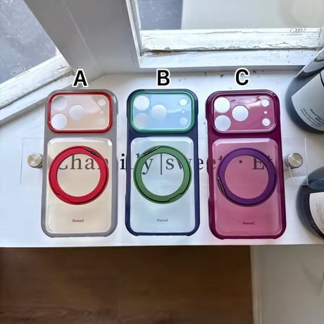 K23260 クリアカラーフレーム 360°回転リングスタンド iPhoneケース