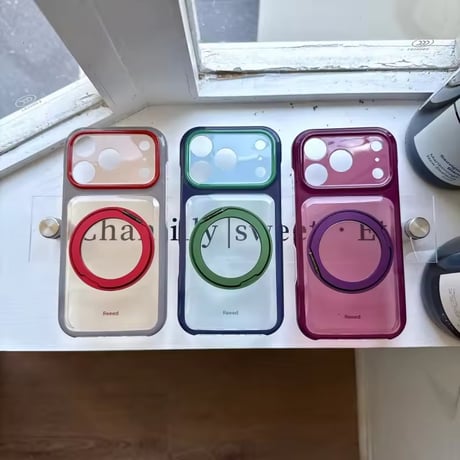 K23260 クリアカラーフレーム 360°回転リングスタンド iPhoneケース
