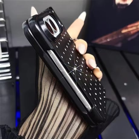K23360 ダイヤキルティング風ビジューリングiPhoneDuoケース