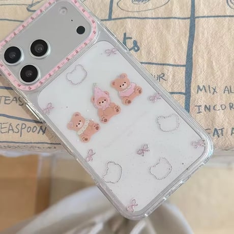 L62501 くまリボンキラキラクリア iPhoneケース