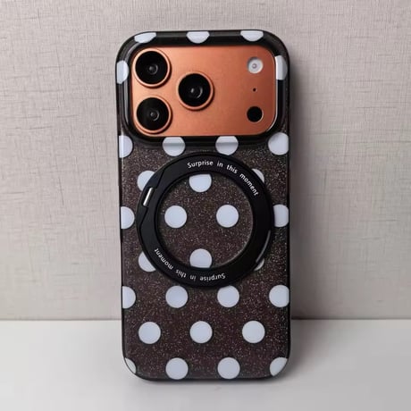 K23316 ドット柄MagSafe回転リングスタンドiPhoneケース