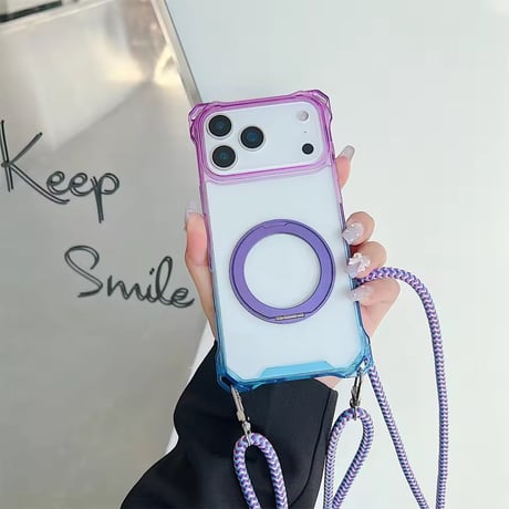 【即納商品】K22938 MagSafe対応 ストラップ＆リング付きクリアiPhoneケース