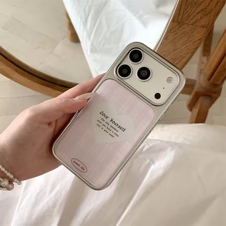 K23338 ハートチェックストラップ付きiPhoneケース