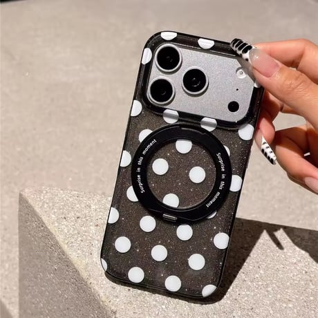 K23316 ドット柄MagSafe回転リングスタンドiPhoneケース